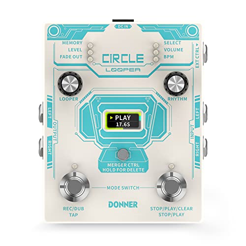 Donner Pedal Looper Guitarra - Circle Looper con caja de ritmos, 2 en 1 Drum...