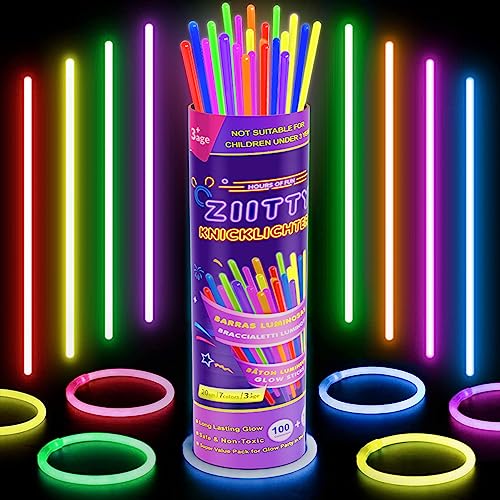 Ziitty Barras Luminosas, 100 Pulseras Fluorescentes y 100 Conectores, Neon Kits...