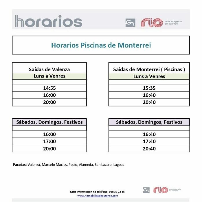 Horarios del autobús a las piscinas de Monterrei