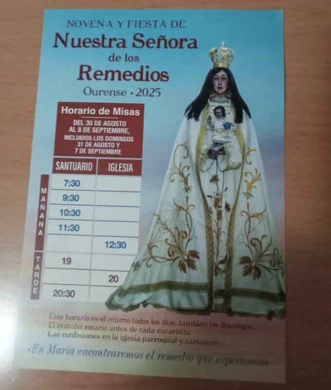 Horarios da novena e misas de Nosa Señora dos Remedios 2025