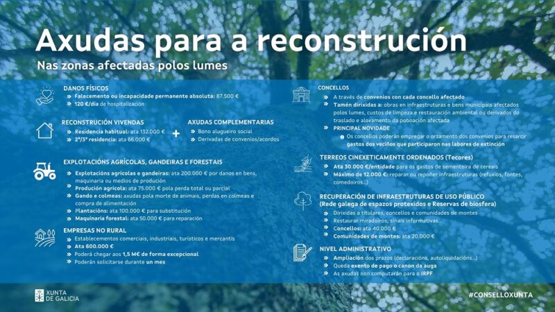 A Xunta activa axudas para paliar danos dos incendios en Galicia