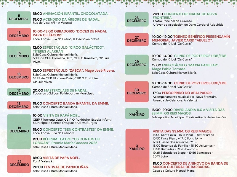 Programación de Nadal 2025 en Barbadás 