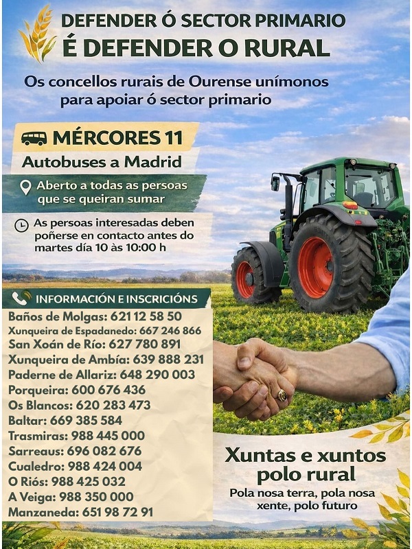 Varios concellos de Ourense organizan autobuses a Madrid en apoio ao sector primario